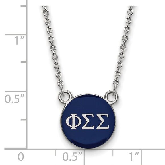 Sterling Silver Phi Sigma Sigma Small Navy Enamel Disc Necklace - Picture 2 of 5